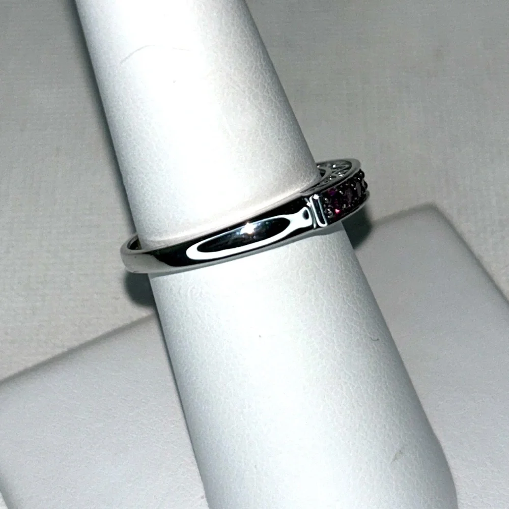 NWOT Genuine Plum Rhodonite Garnet Rhodium Over Sterling Silver Pave Band Ring